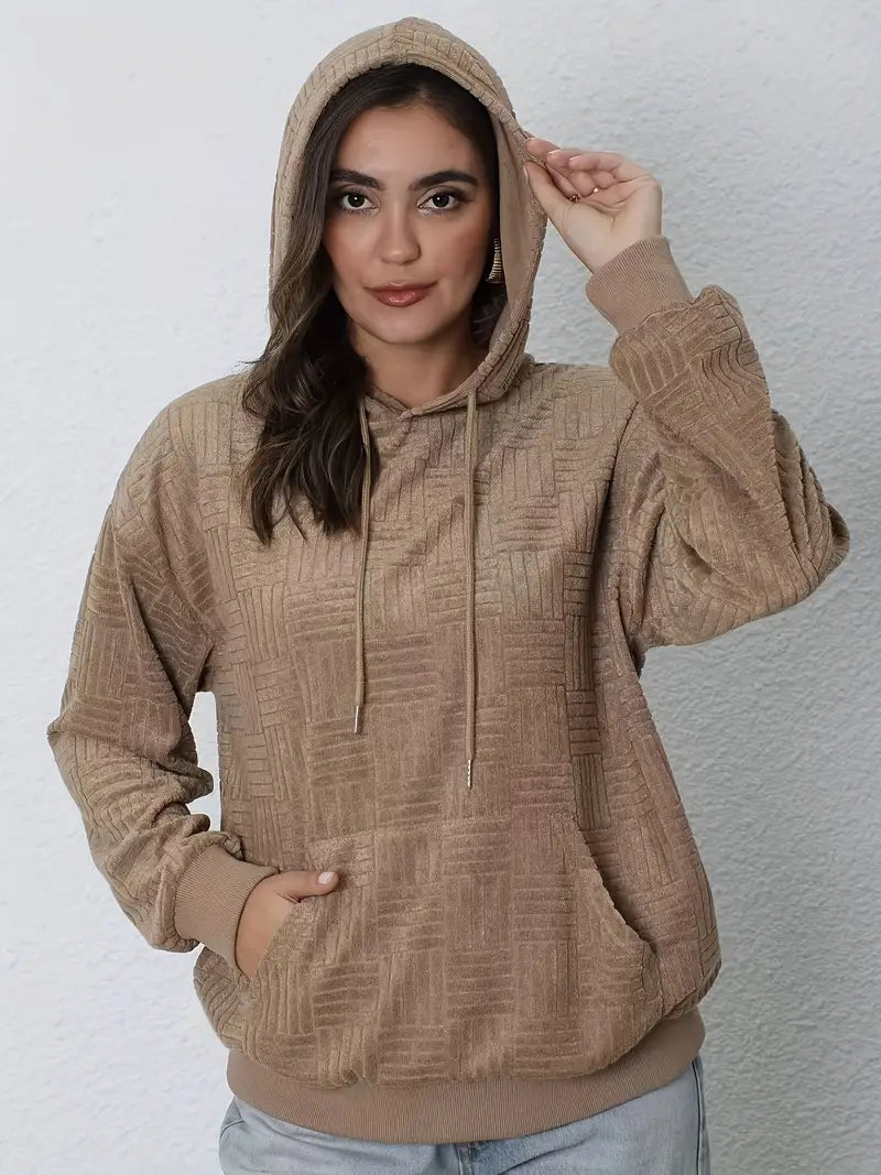 Geometric Jacquard Oversized Hoodie – Cozy Winter Pullover with Kangaroo Pocket