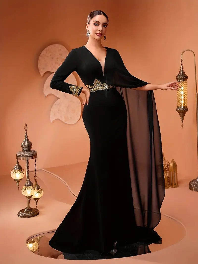 Luxury Beaded & Embroidered Floral Appliqué Evening Gown – Elegant Floor-Length Dress for Gala & Formal Events