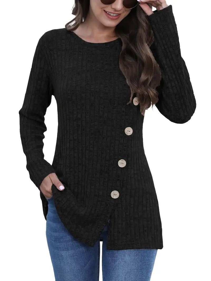 3-Piece Women’s Elegant Long-Sleeve Blouse & Lightweight Sweater Set – Solid Color, Button-Front, Round Neck, Versatile Layering Essentials