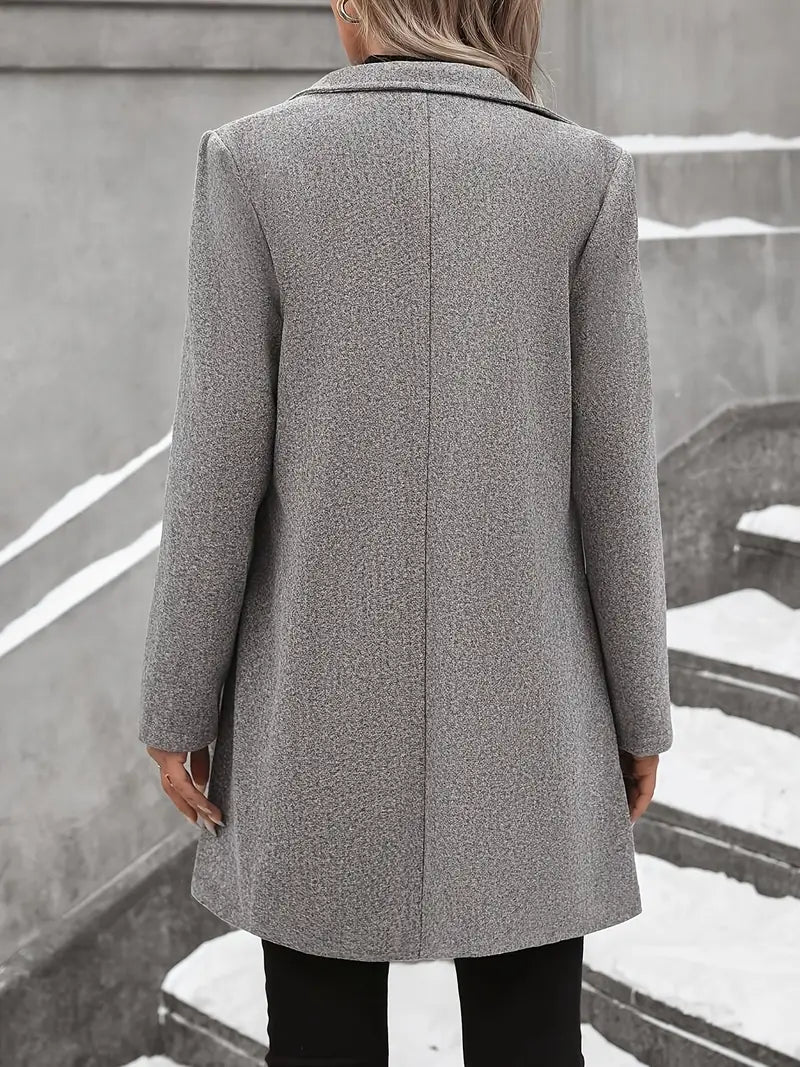 Elegant Gray Long Trench Coat – Classic Notch Lapel Winter Outerwear for Effortless Sophistication