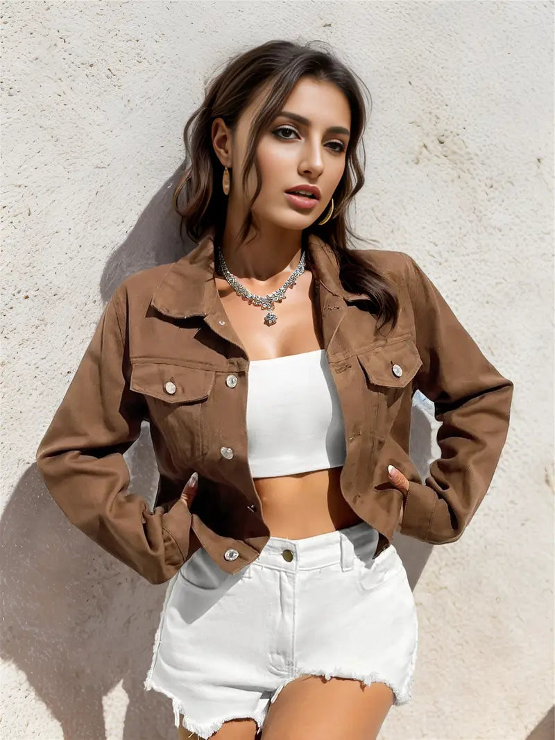 Women’s Olive Green Short Denim Jacket – Casual to Semi-Formal Layering Essential