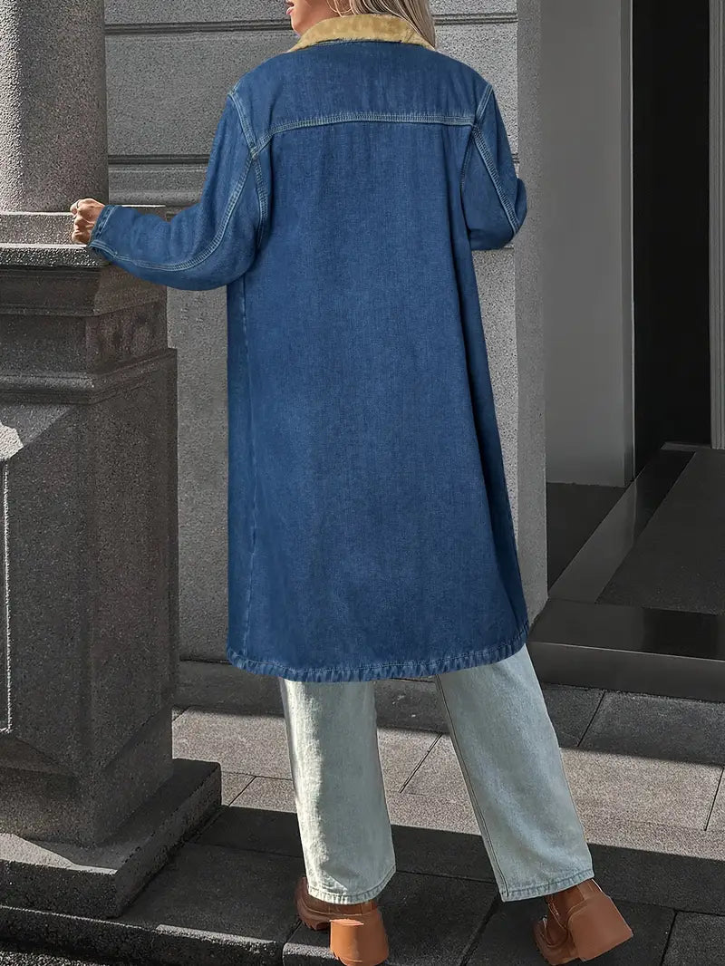 Cozy Lined Denim Jacket – Warm Stand Collar Outerwear for Autumn & Winter