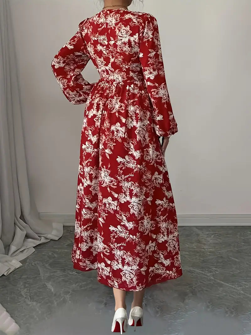 Radiant Ruby Floral Maxi Gown