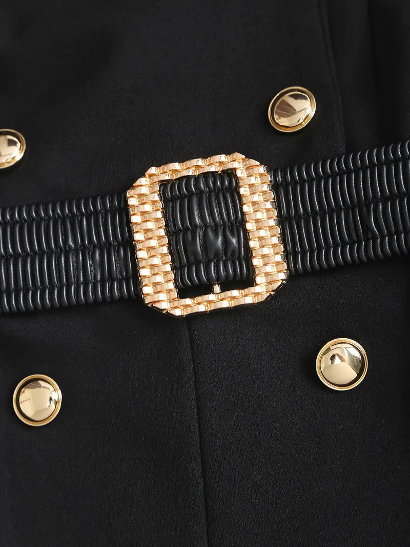 Elegant Black Double-Breasted Pantsuit – Sophisticated Wide-Leg Trouser Set for Office, Events & Evening Wear