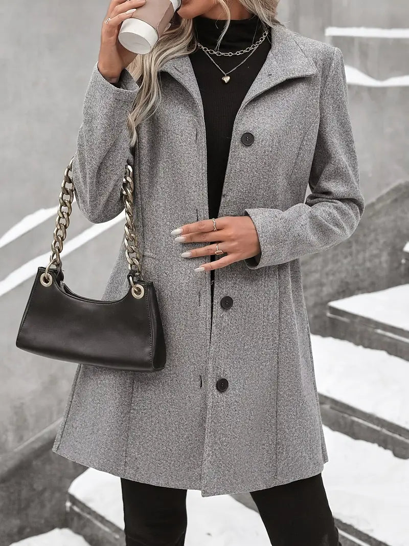 Elegant Gray Long Trench Coat – Classic Notch Lapel Winter Outerwear for Effortless Sophistication