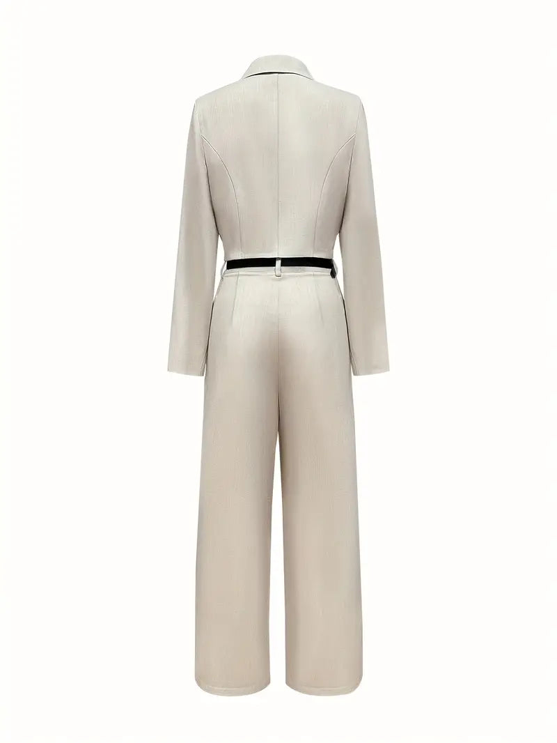 Elegant Double-Breasted Two-Piece Suit with Wide-Leg High-Waist Pants & Accessory Bag — Refined Power Ensemble for Modern Women
