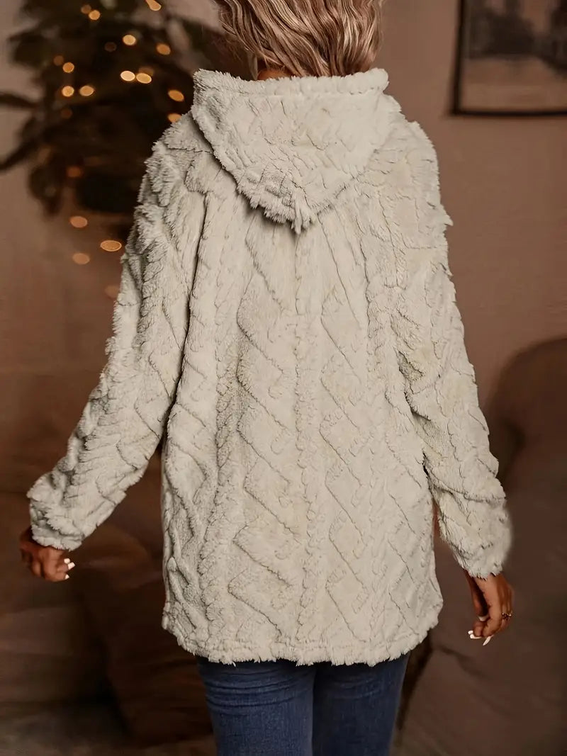 Elegant Ribbed-Cuff Hooded Pullover — Soft Polyester-Spandex Blend Hoodie for Fall & Winter