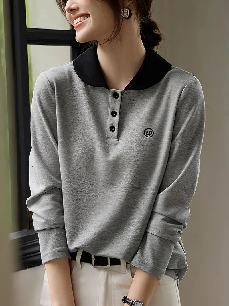 Soft Long-Sleeve Collared Shirt with Button Front