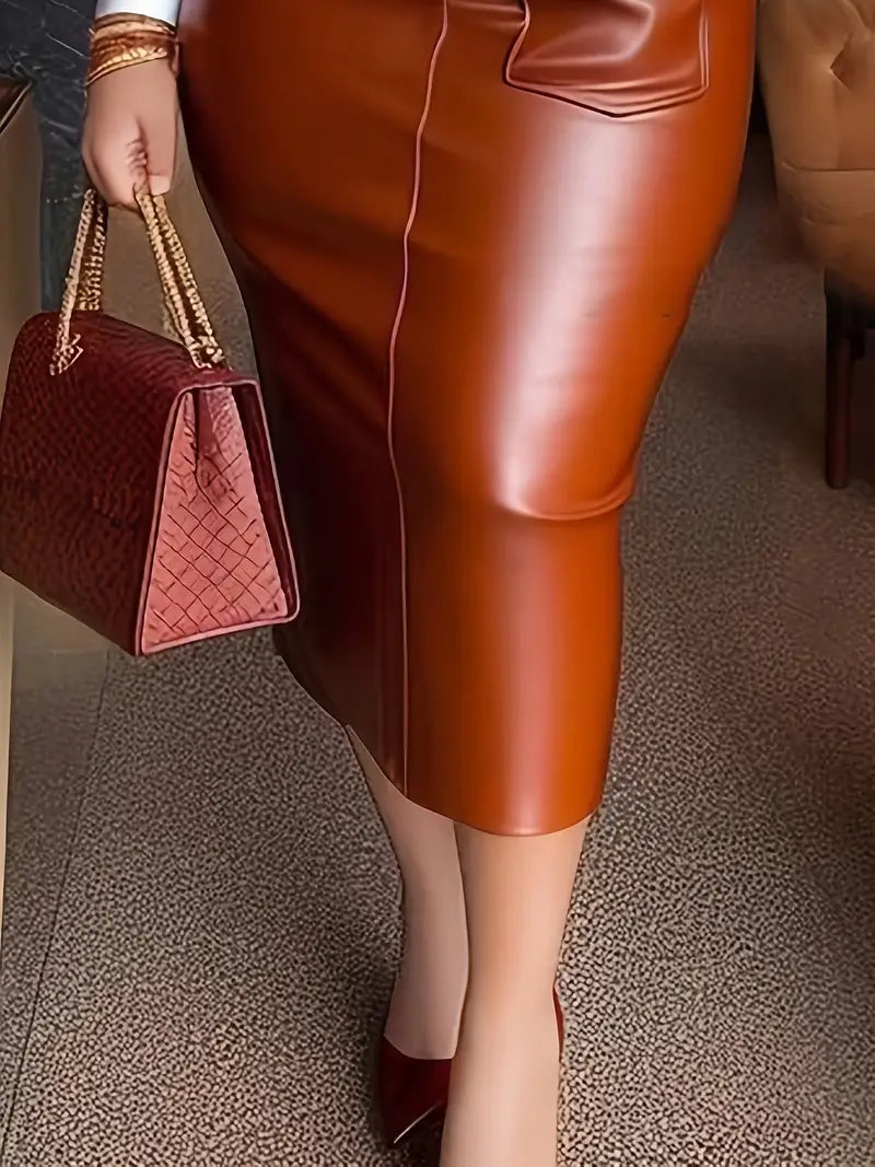 European-Inspired Color-Block Long-Sleeve Dress with Leather Belt — Elegant Commuter & Day-to-Night Silhouette