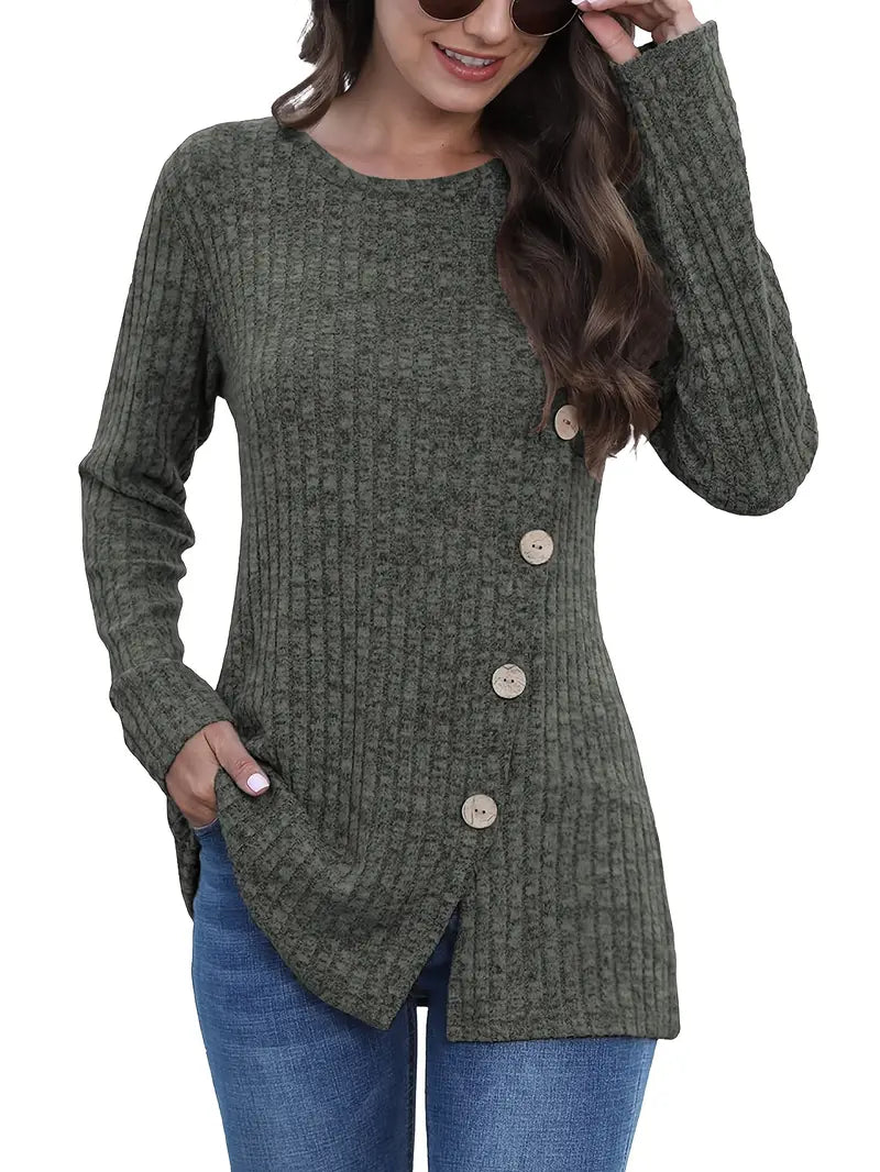 3-Piece Women’s Elegant Long-Sleeve Blouse & Lightweight Sweater Set – Solid Color, Button-Front, Round Neck, Versatile Layering Essentials