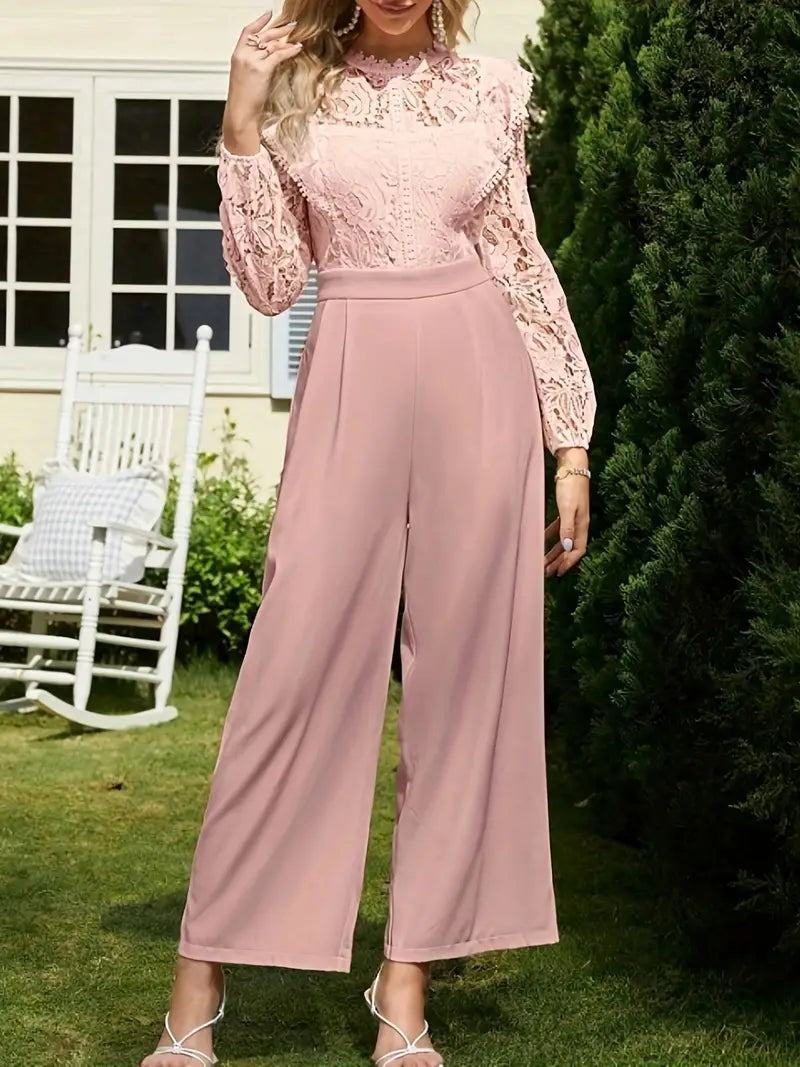 Elegant Lace-Accent Wide-Leg Jumpsuit for Effortless Sophistication