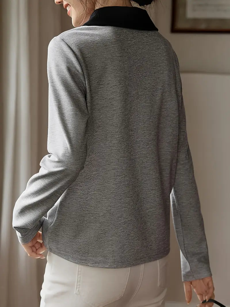 Soft Long-Sleeve Collared Shirt with Button Front