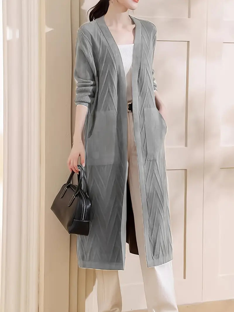 High-End Over-The-Knee Shawl Cardigan Coat — Elegant Longline Sweater for Autumn & Winter 2024