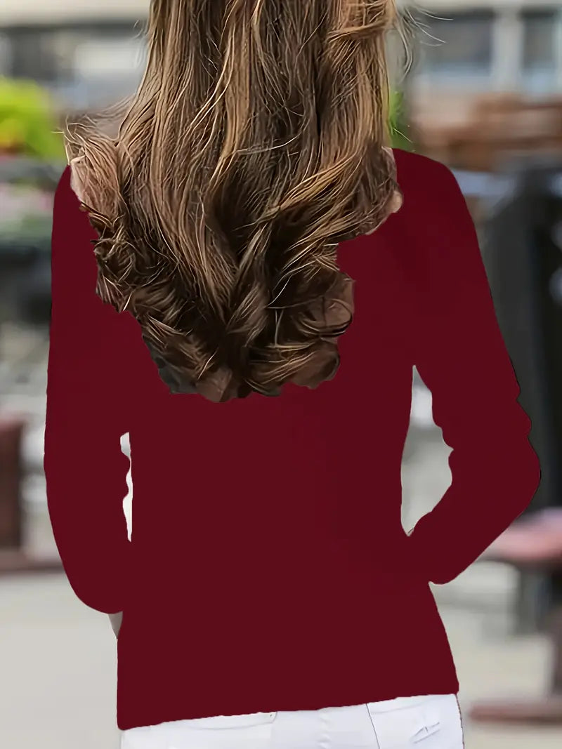 Elegant Long-Sleeve High-Neck Top with Decorative Buttons