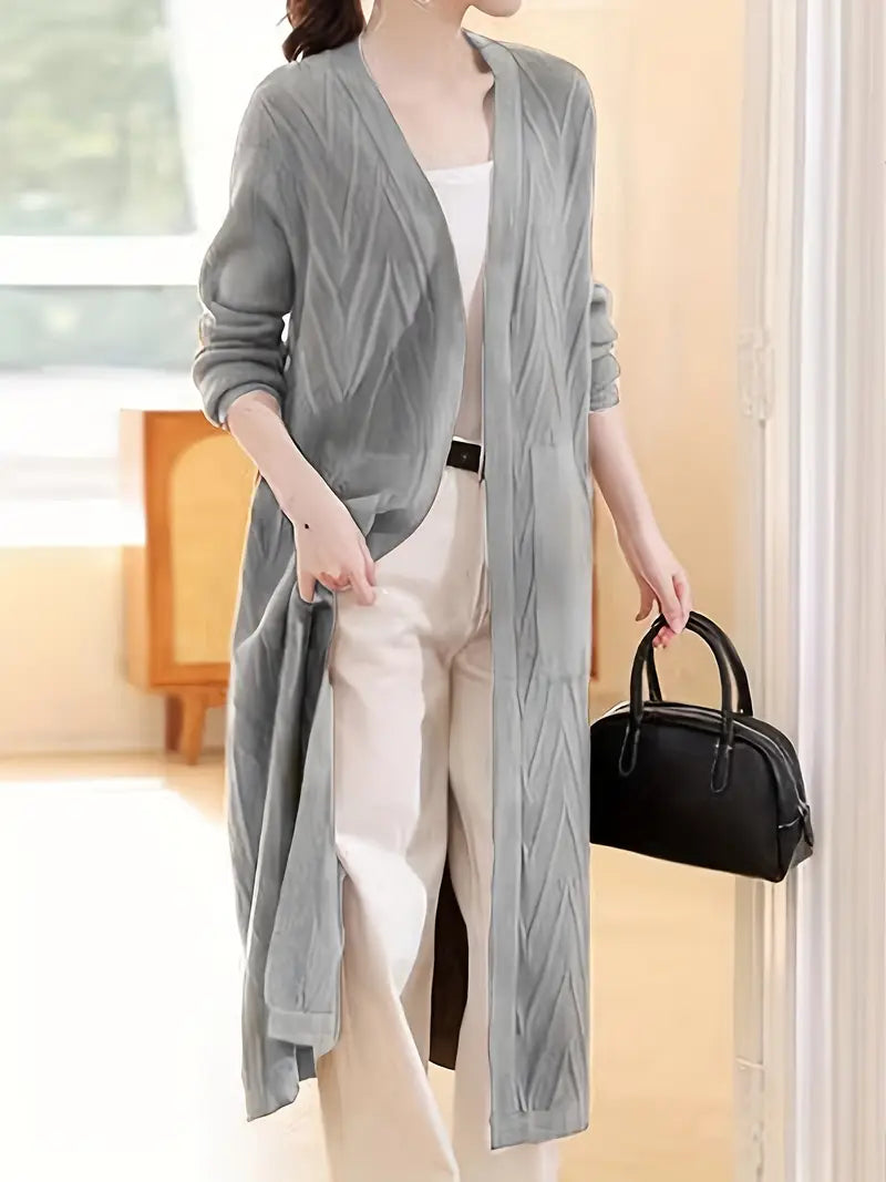 High-End Over-The-Knee Shawl Cardigan Coat — Elegant Longline Sweater for Autumn & Winter 2024