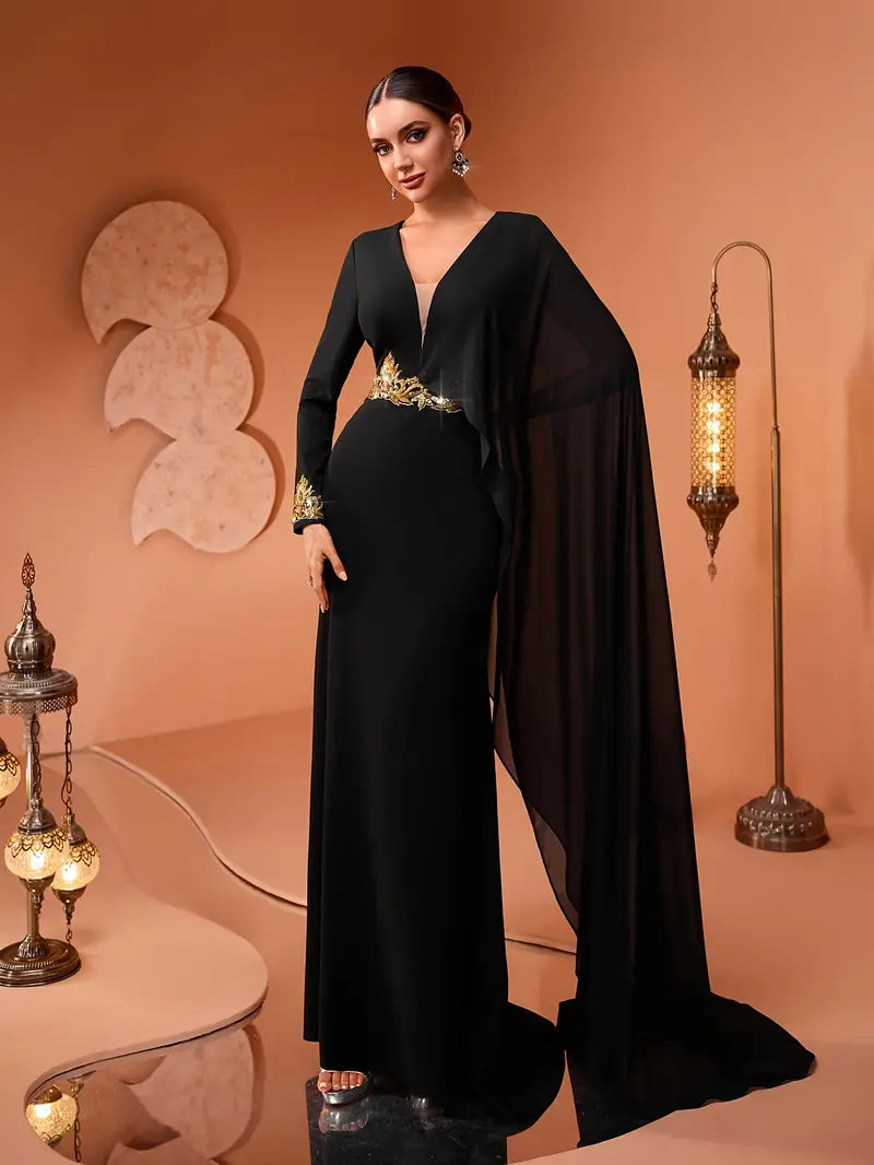 Luxury Beaded & Embroidered Floral Appliqué Evening Gown – Elegant Floor-Length Dress for Gala & Formal Events