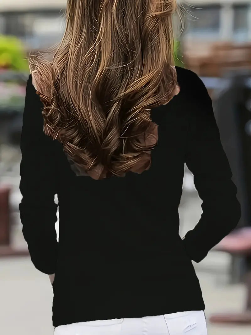 Elegant Long-Sleeve High-Neck Top with Decorative Buttons