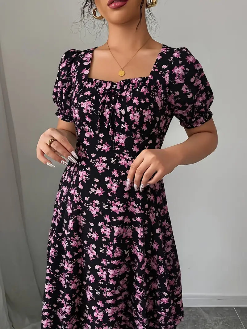 Elegant Floral Print Long Dress