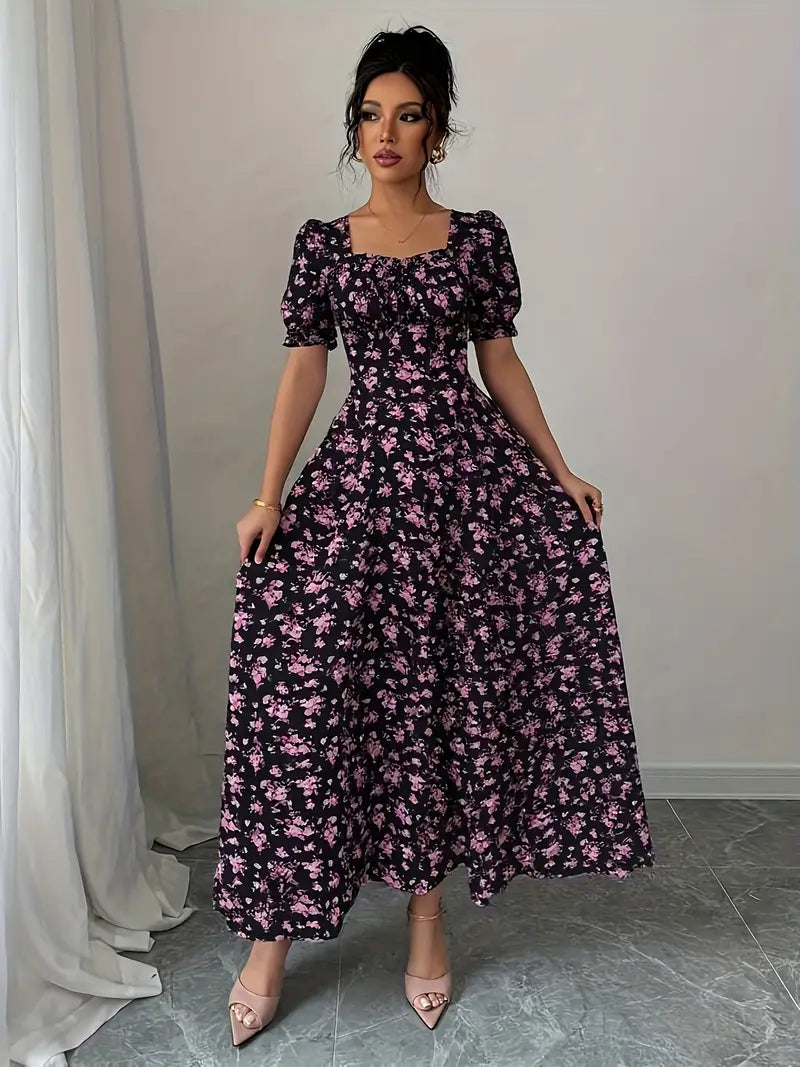 Elegant Floral Print Long Dress