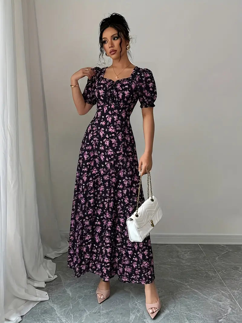 Elegant Floral Print Long Dress