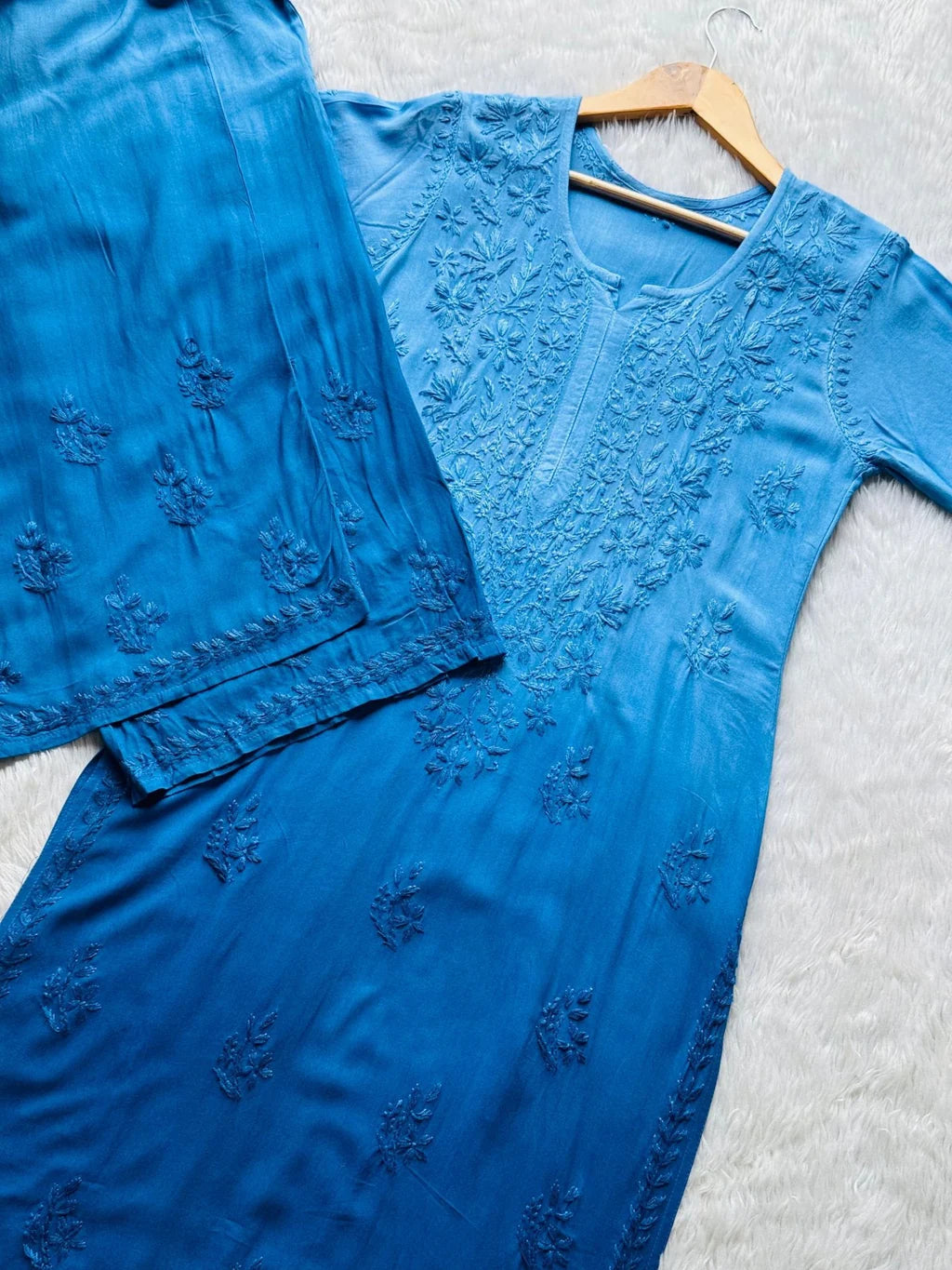 Chikan Rayon kurti with plazo Combo