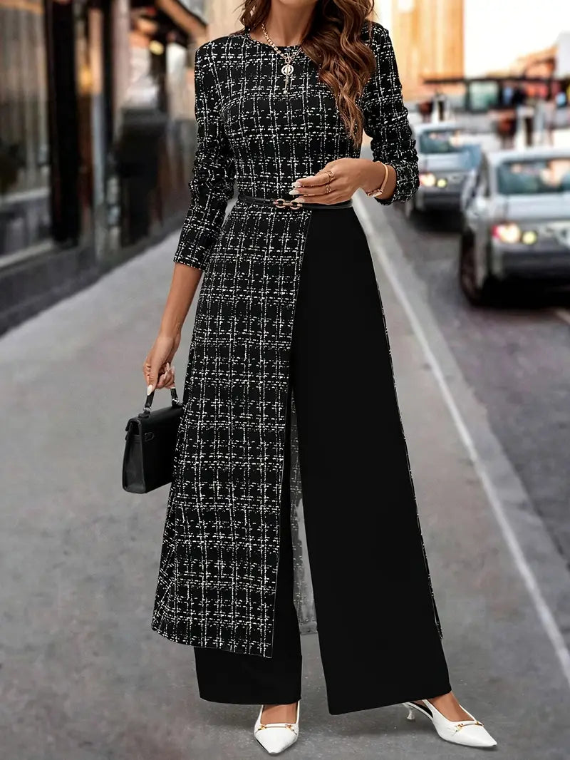 Vintage-Inspired Black & White Checkered Jumpsuit with Asymmetrical Design