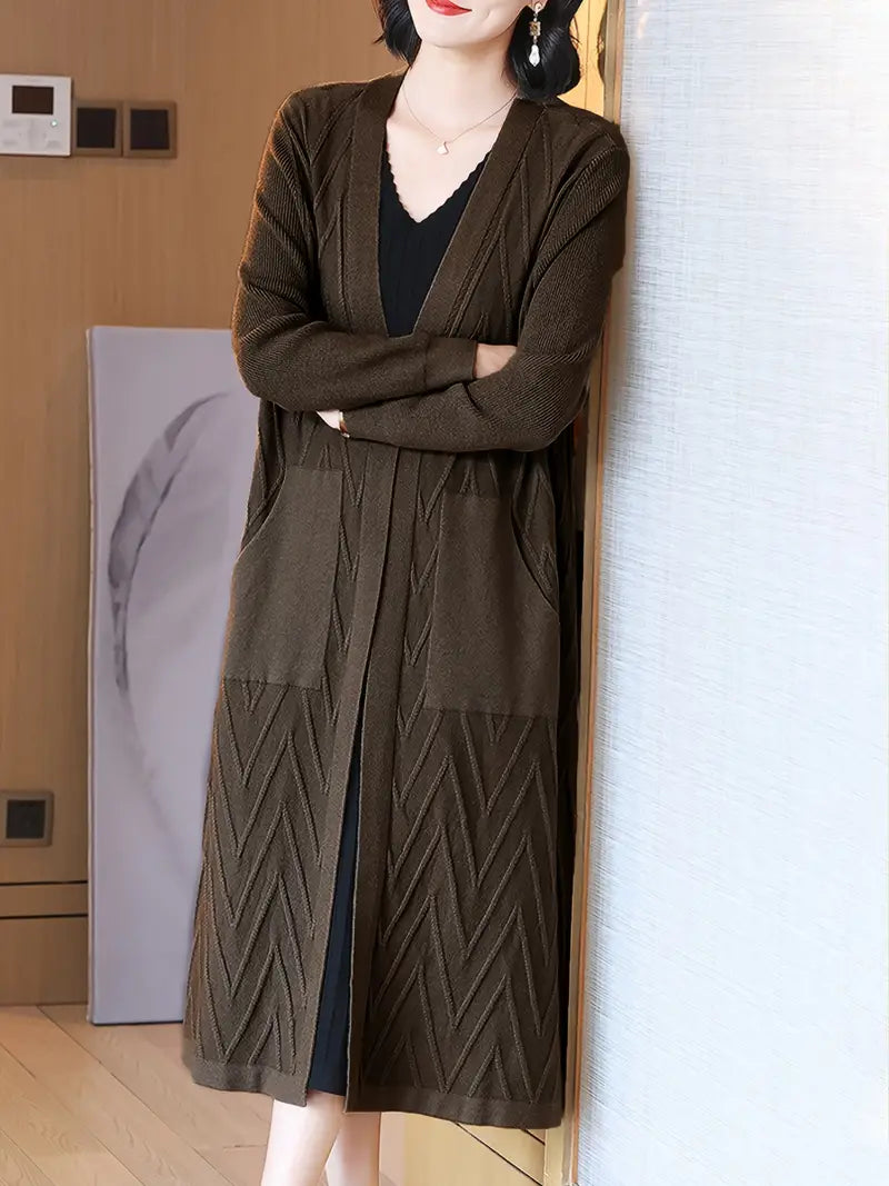 High-End Over-The-Knee Shawl Cardigan Coat — Elegant Longline Sweater for Autumn & Winter 2024