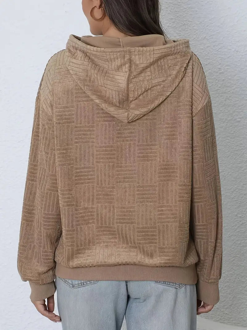 Geometric Jacquard Oversized Hoodie – Cozy Winter Pullover with Kangaroo Pocket