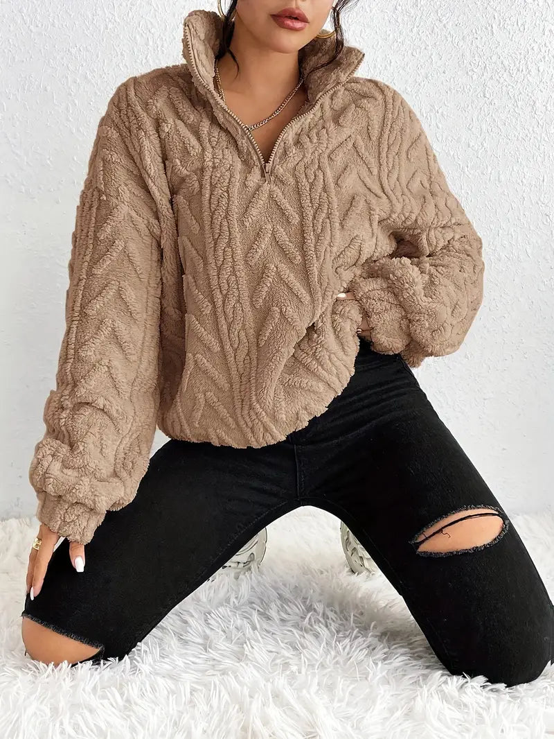 Plush Fleece Oversized Hoodie with High Neck & Front Zipper – Winter Comfort Essential