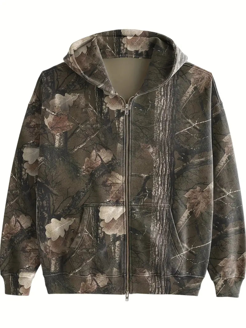 Women’s Camo Zip-Up Hoodie — Full-Print Outdoor Casual Sweatshirt