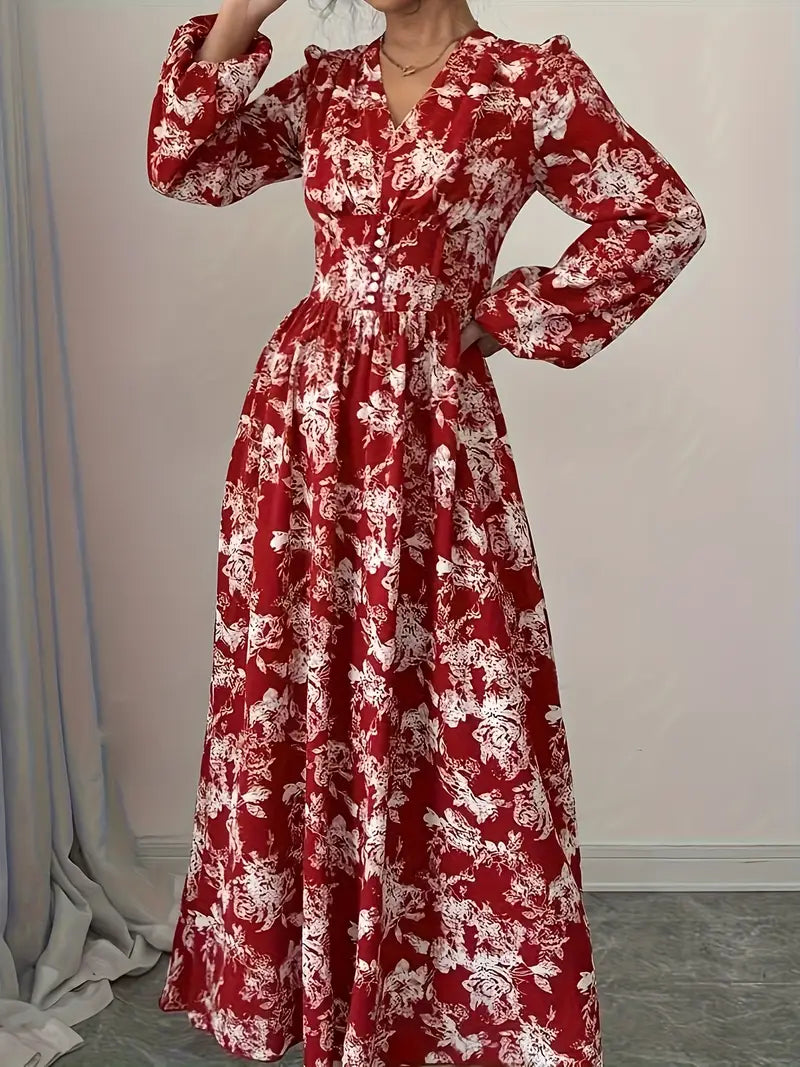 Radiant Ruby Floral Maxi Gown