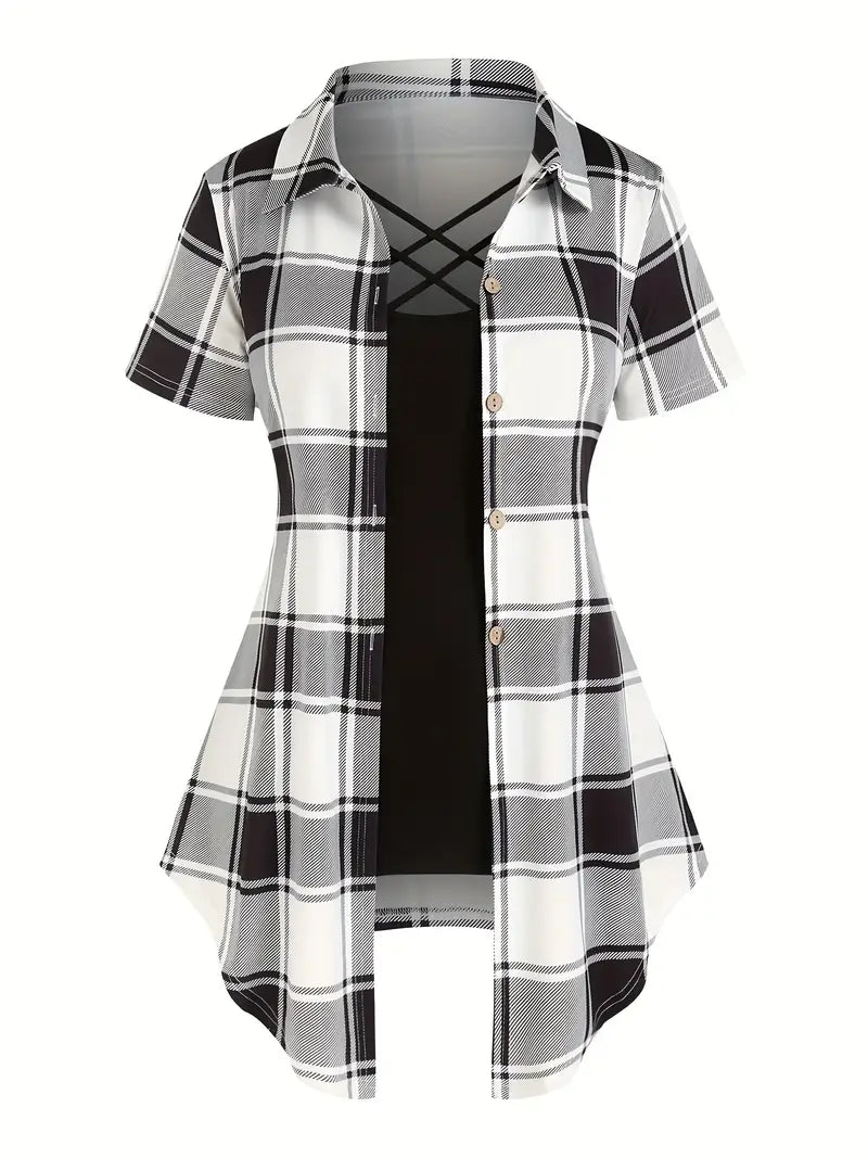 Elegant Two-Piece Printed Button-Front Shirt & Cami Set — Lightweight Summer Ensemble for Warm-Weather Styling