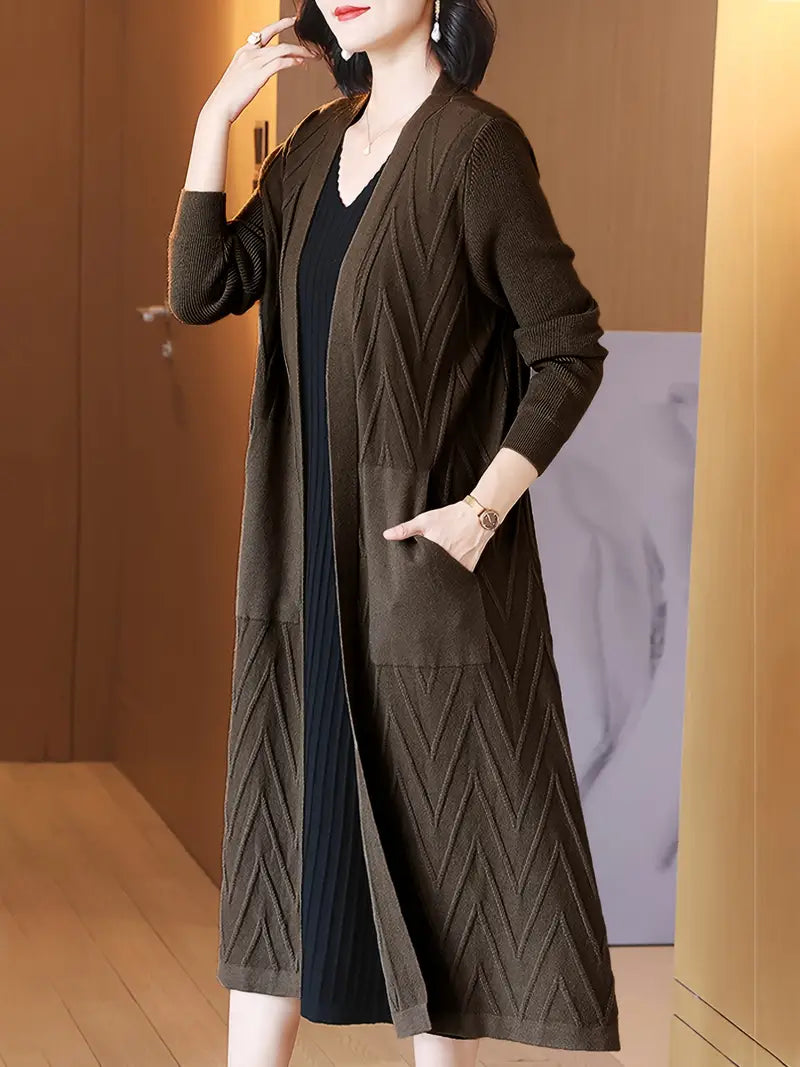 High-End Over-The-Knee Shawl Cardigan Coat — Elegant Longline Sweater for Autumn & Winter 2024