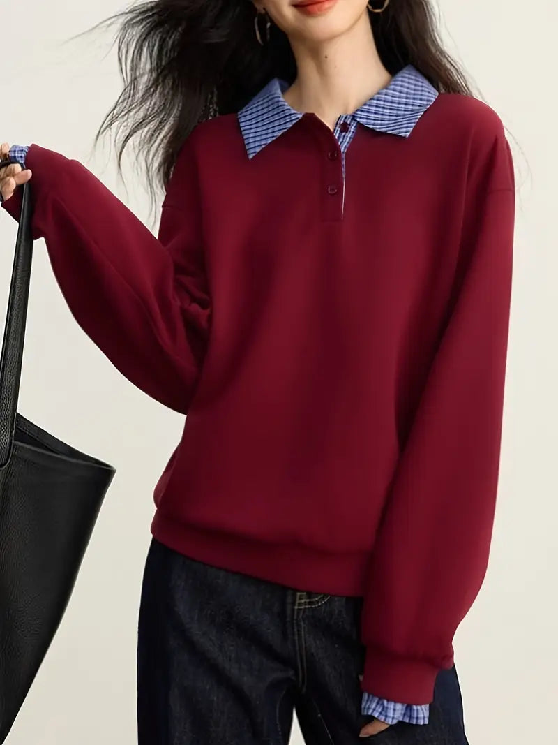 Elegant Long-Sleeve Button-Front Blouse – Soft Stretch Fabric | Refined Casual & Formal Wear