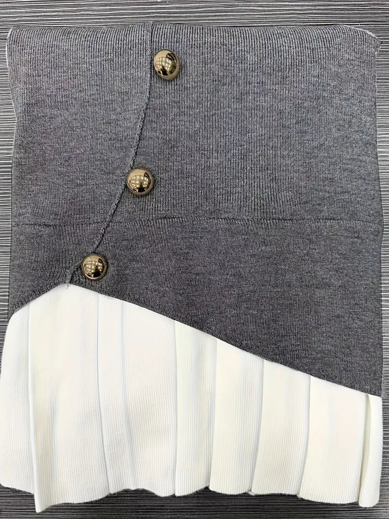 Women’s Elegant Beige Sweater – Soft Round Neck Pullover with Button Detailing