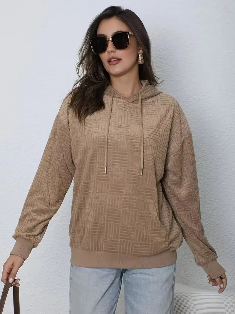 Geometric Jacquard Oversized Hoodie – Cozy Winter Pullover with Kangaroo Pocket