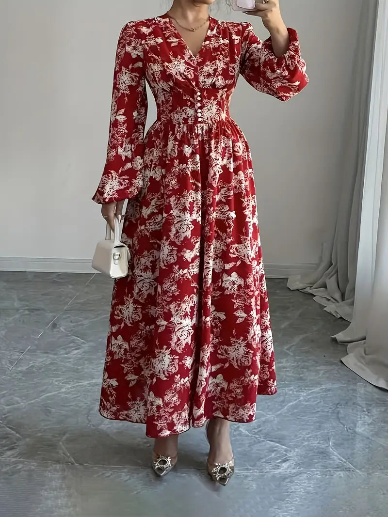 Radiant Ruby Floral Maxi Gown