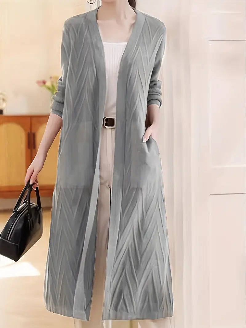 High-End Over-The-Knee Shawl Cardigan Coat — Elegant Longline Sweater for Autumn & Winter 2024