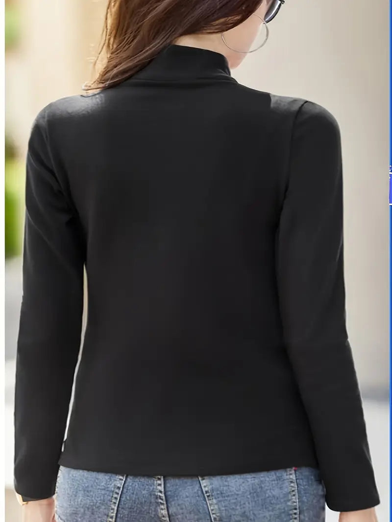 Elegant Zipper-Detail Stretch Knit Top