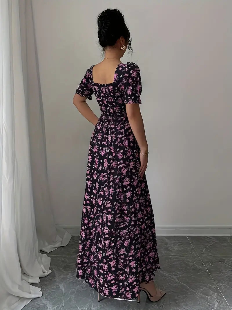 Elegant Floral Print Long Dress