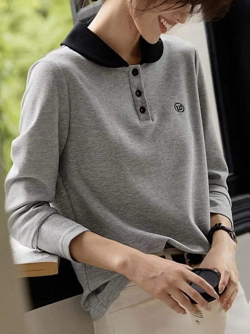 Soft Long-Sleeve Collared Shirt with Button Front