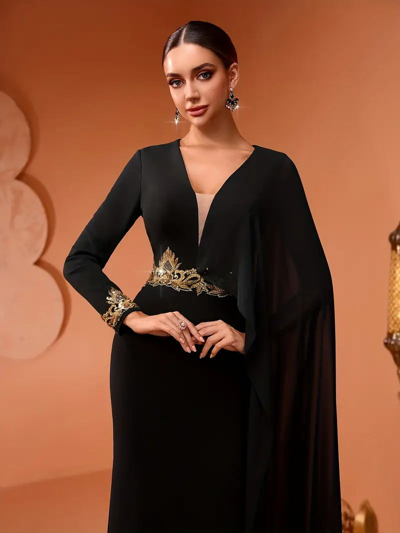 Luxury Beaded & Embroidered Floral Appliqué Evening Gown – Elegant Floor-Length Dress for Gala & Formal Events