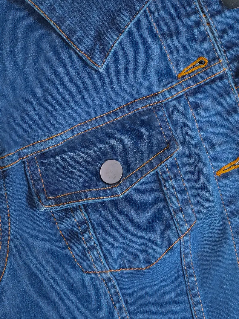 High-Stretch Denim-Look Button-Front Midi Dress – Elegant, Versatile & Non-See-Through