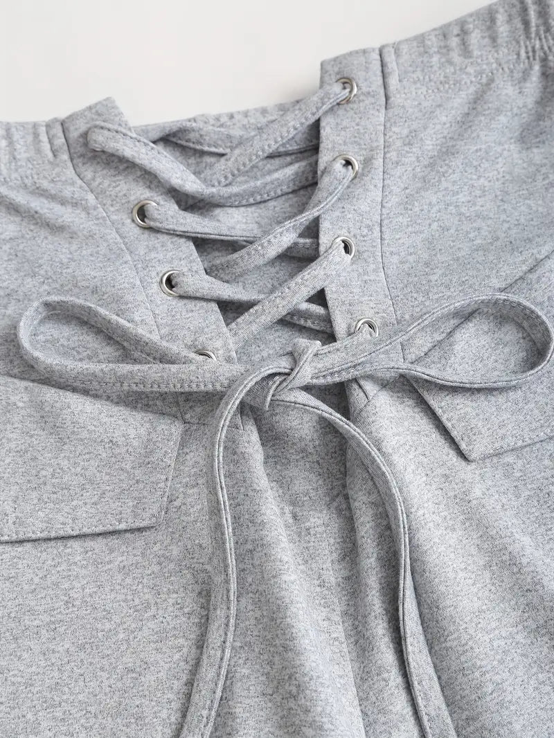 Women'S Casual Solid Color Long Sleeve Shirt with Adjustable Chest Ruching & Metal Eyelets