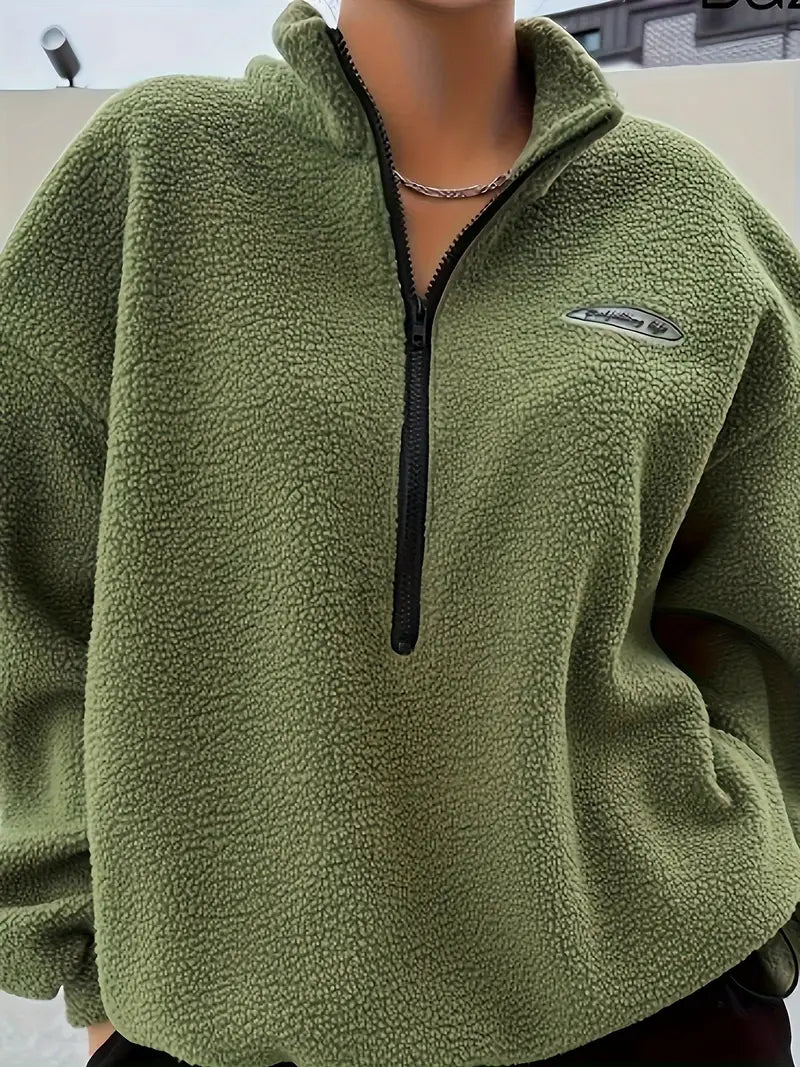 Front-Plush Half-Zip Pullover Sweatshirt — Cozy Long-Sleeve Casual Layer