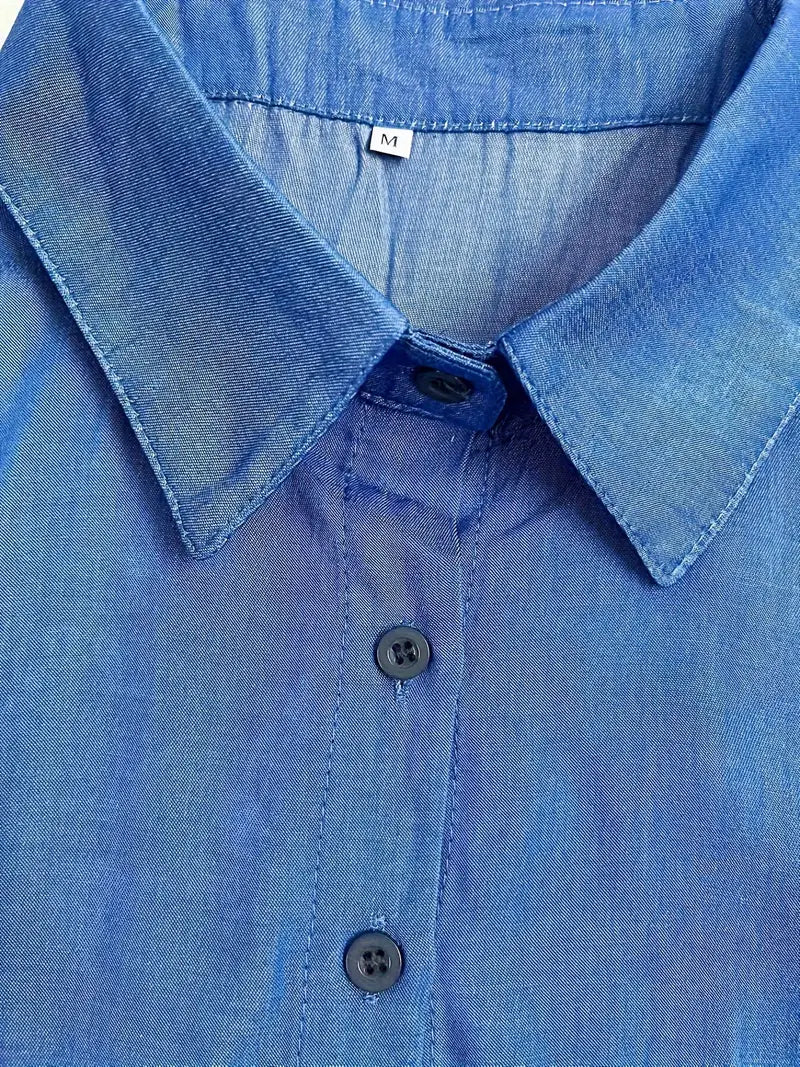 Button-Front Long-Sleeve Collared Maxi Dress — Solid Color, Casual & Versatile