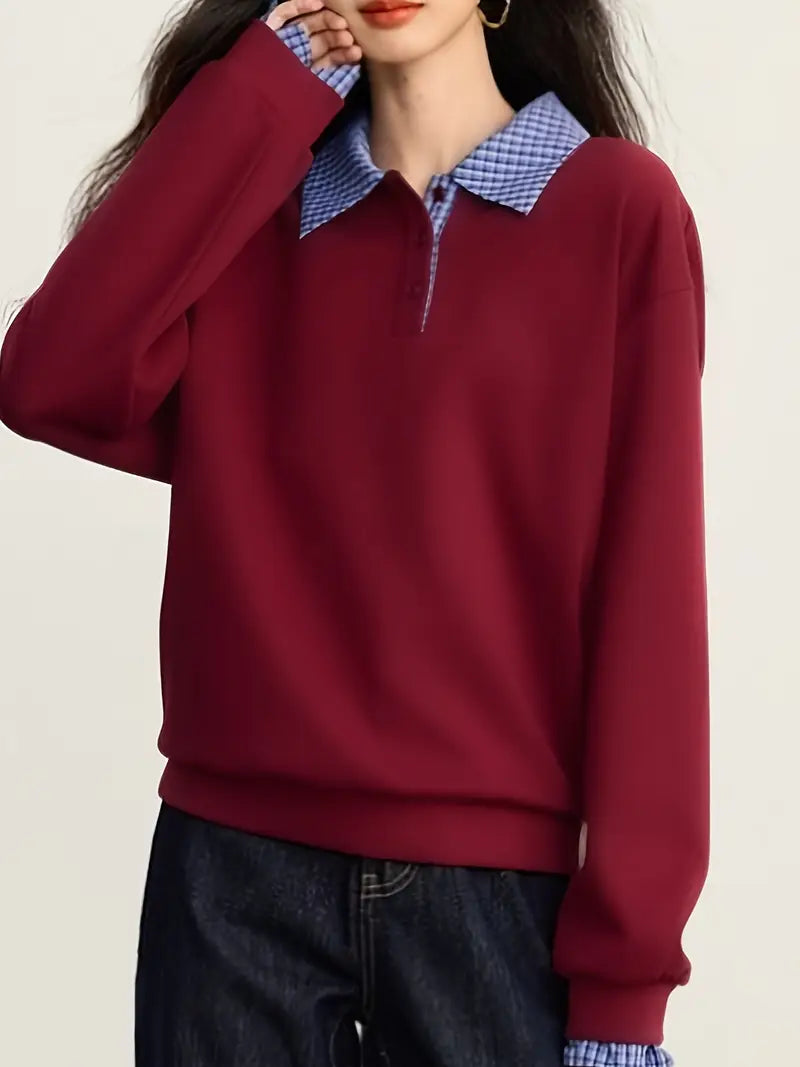 Elegant Long-Sleeve Button-Front Blouse – Soft Stretch Fabric | Refined Casual & Formal Wear