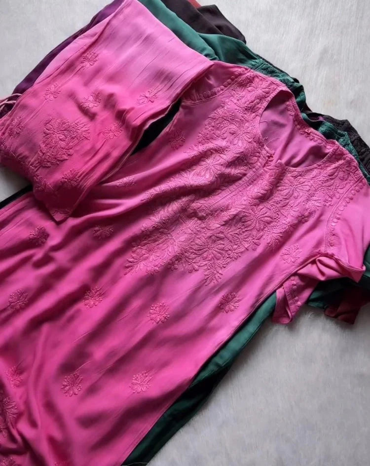 Chikan Rayon kurti with plazo Combo