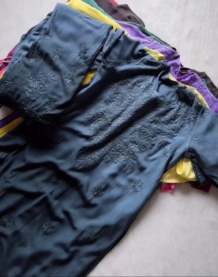 Chikan Rayon kurti with plazo Combo