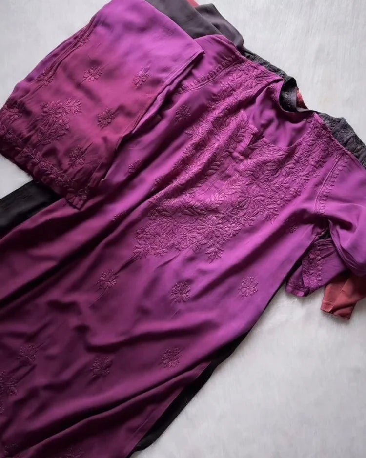 Chikan Rayon kurti with plazo Combo